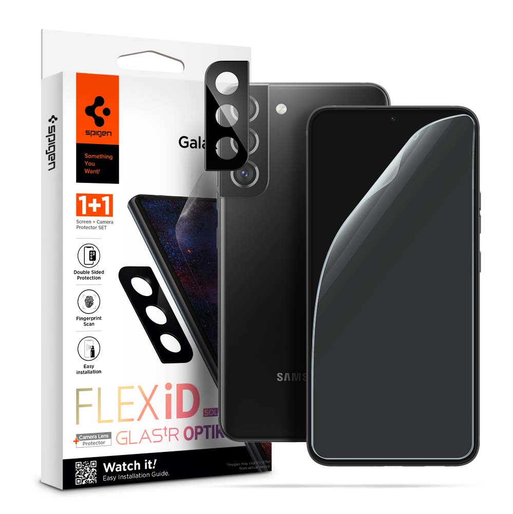 Spigen Screen Protector Flex iD Solid (1 pc) + Glas.tR Optik black (1 pc) Set